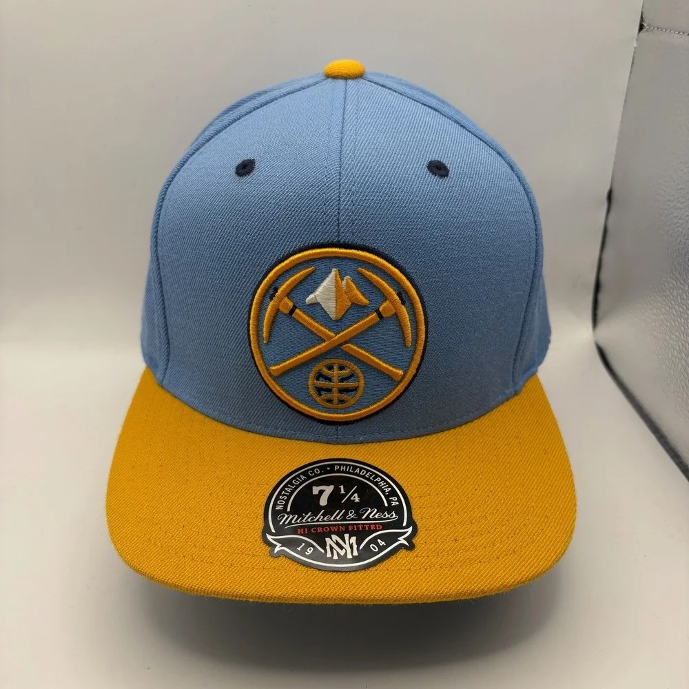 Mitchell‎ & Ness Denver Nuggets Fitted Hat 7 1/4 Blue Yellow Hi Crown G163K NBA